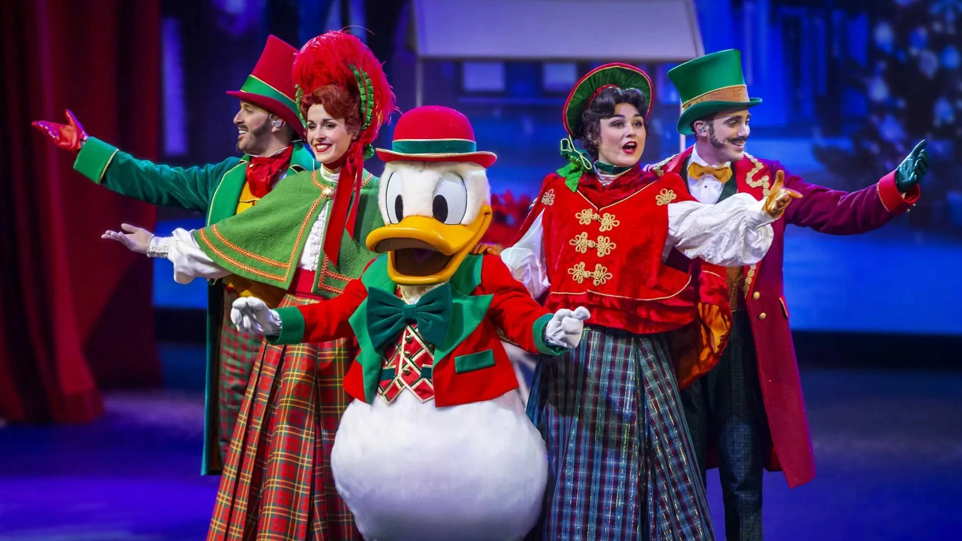 Donald en 4 dansers dansen en zingen op het podium